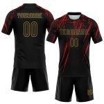 Custom Black Red and Gold Splash Volleyball Jersey - Personalized Sublimation Uniform Personalized Black Red-Old Gold Splash