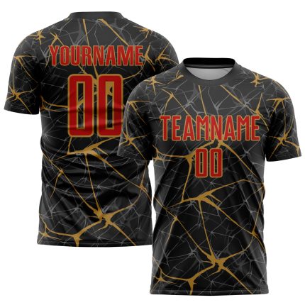 Custom Black Red Gold Soccer Jersey - Personalized Sublimation Uniform Personalized Black Red-Old Gold Sublimation Soccer