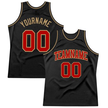 Personalized Throwback Basketball Jersey - Black Red Old Gold Design Personalized Black Red-Old Gold Throwback Basketball
