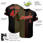 Personalized Black Red Olive Split Fashion Baseball Jersey for Men and Women Personalized Black Red-Olive Split Fashion Baseball