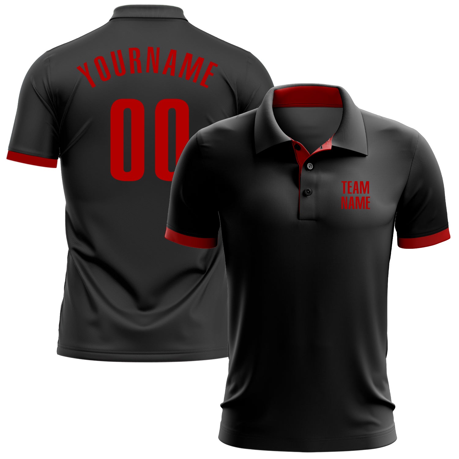 Custom Team Name Number Black Red Performance Golf Polo Shirt Personalized Personalized Black Red Performance Golf Polo Shirt