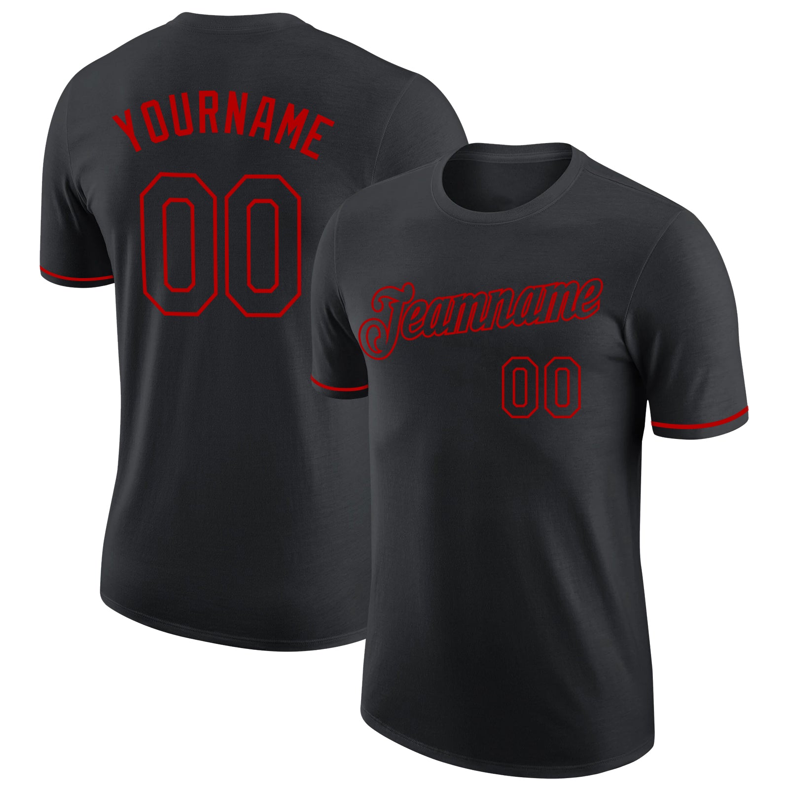 Custom Team Name and Number Performance T-Shirt in Black and Red - Personalized Athletic Tee Personalized Black Red Performance