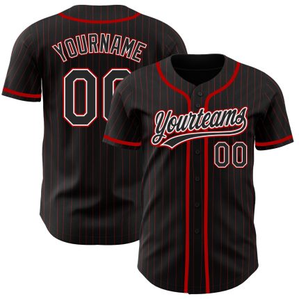 Custom Name and Number Personalized Black Red Pinstripe Authentic Baseball Jersey Personalized Black Red Pinstripe Black