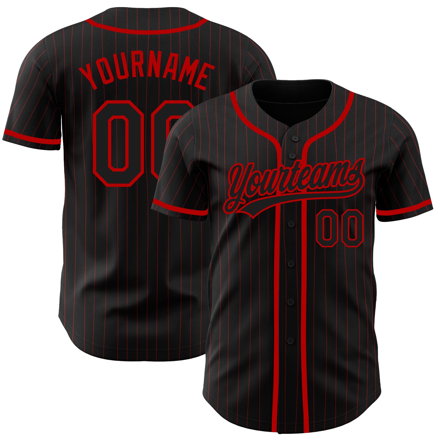 Personalized Black Red Pinstripe Baseball Jersey for Men - Custom Team Apparel Personalized Black Red Pinstripe Black Baseball
