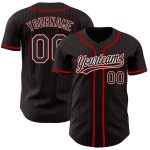Personalized Black & Red Pinstripe Baseball Jersey - Custom Sports Apparel Personalized Black Red Pinstripe Black Baseball