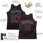 Custom Basketball Jersey with Personalized Name & Number - Black Red Light Blue Pinstripe Design Personalized Black Red Pinstripe
