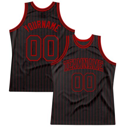 Personalized Black Red Pinstripe Basketball Jersey - Custom Sports Apparel Personalized Black Red Pinstripe Black-Red Basketball