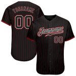 Custom Name and Number Personalized Black Red Pinstripe Baseball Jersey - Authentic Team Apparel Personalized Black Red Pinstripe