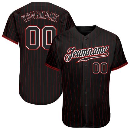 Custom Name and Number Personalized Black Red Pinstripe Baseball Jersey - Authentic Team Apparel Personalized Black Red Pinstripe