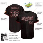 Custom Name and Number Personalized Black Red Pinstripe Baseball Jersey - Authentic Team Apparel Personalized Black Red Pinstripe