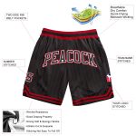 Custom Team Name Number Authentic Basketball Shorts - Personalized Black Red Pinstripe Style Personalized Black Red Pinstripe