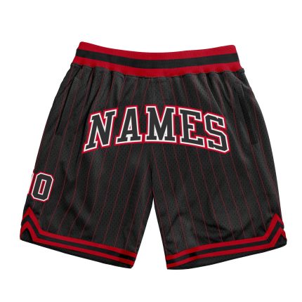 Personalized Black Red Pinstripe Basketball Shorts for Men - Custom Athletic Wear Personalized Black Red Pinstripe Black-White