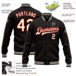 Personalized Varsity Letterman Jacket - Black Red Pinstripe Full-Snap Cream Bomber Personalized Black Red Pinstripe Cream