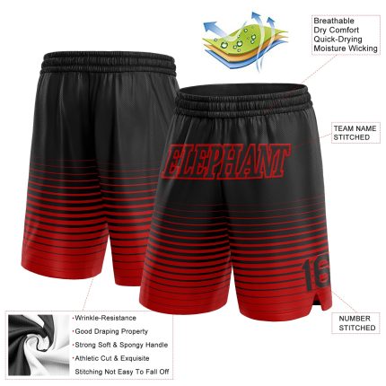 Custom Basketball Shorts with Personalized Name and Number - Black Red Pinstripe Fade Fashion Design Personalized Black Red