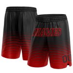 Custom Basketball Shorts with Personalized Name and Number - Black Red Pinstripe Fade Fashion Design Personalized Black Red