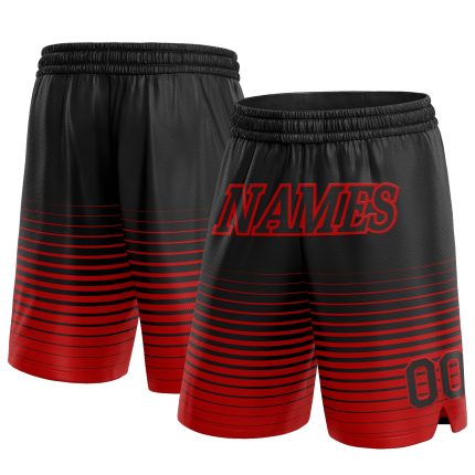 Custom Basketball Shorts with Personalized Name and Number - Black Red Pinstripe Fade Fashion Design Personalized Black Red