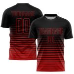 Personalized Soccer Jersey Black Red Pinstripe Fade Fashion Sublimation Uniform Personalized Black Red Pinstripe Fade Fashion