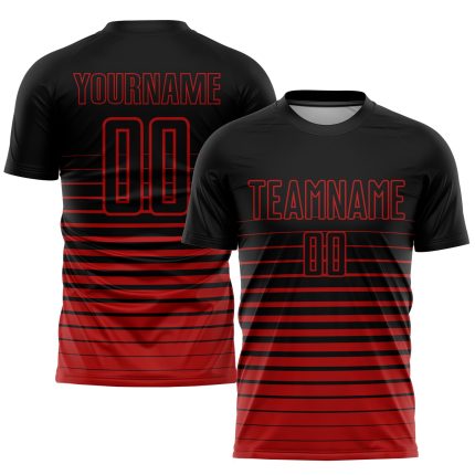 Personalized Soccer Jersey Black Red Pinstripe Fade Fashion Sublimation Uniform Personalized Black Red Pinstripe Fade Fashion
