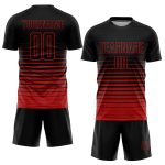 Personalized Soccer Jersey Black Red Pinstripe Fade Fashion Sublimation Uniform Personalized Black Red Pinstripe Fade Fashion