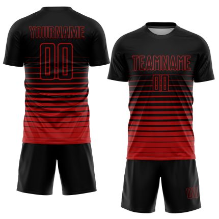 Personalized Soccer Jersey Black Red Pinstripe Fade Fashion Sublimation Uniform Personalized Black Red Pinstripe Fade Fashion