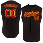 Personalized Black Red Pinstripe Gold Jersey for Men, Sleeveless Baseball Apparel Personalized Black Red Pinstripe Gold Sleeveless