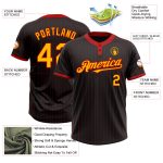Personalized Black Red Pinstripe Jersey for Softball Unisex Two-Button Gold Personalized Black Red Pinstripe Gold Two-Button
