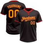 Custom Name Number Two-Button Unisex Softball Jersey - Personalized Black Red Pinstripe Design Personalized Black Red Pinstripe