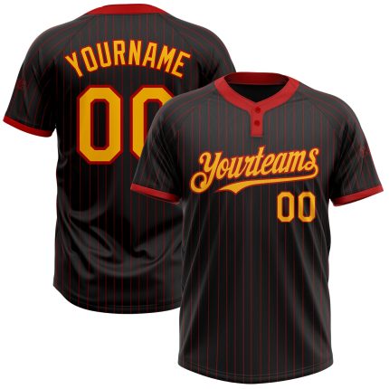 Custom Name Number Two-Button Unisex Softball Jersey - Personalized Black Red Pinstripe Design Personalized Black Red Pinstripe