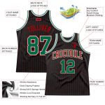 Custom Basketball Jersey Personalized with Team Name and Number, Black Red Pinstripe, Kelly Green-Red Authentic Style Personalized