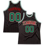 Custom Basketball Jersey Personalized with Team Name and Number, Black Red Pinstripe, Kelly Green-Red Authentic Style Personalized