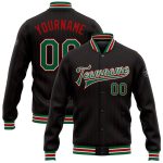 Custom Name Number Varsity Letterman Jacket Black Red Pinstripe Kelly Green White Bomber Full-Snap Personalized Black Red