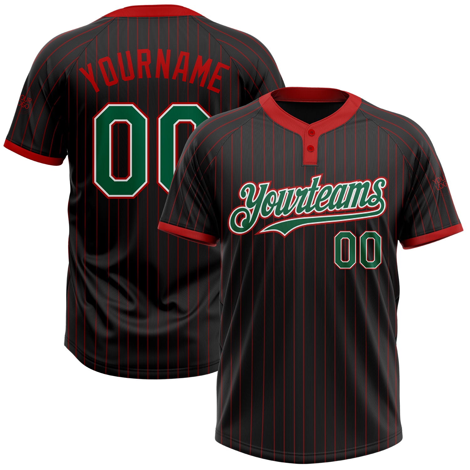 Custom Name Number Black Red Pinstripe Softball Jersey Unisex Two-Button Kelly Green White Personalized Black Red Pinstripe