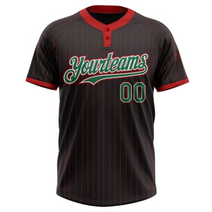 Custom Name Number Black Red Pinstripe Softball Jersey Unisex Two-Button Kelly Green White Personalized Black Red Pinstripe