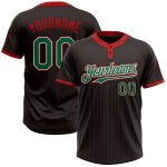 Personalized Black Red Pinstripe Softball Jersey - Unisex Two-Button Kelly Green White Personalized Black Red Pinstripe Kelly