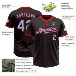 Personalized Unisex Softball Jersey - Black Red Pinstripe Light Blue Two-Button Design Personalized Black Red Pinstripe Light