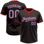 Custom Name Number Softball Jersey Unisex Two-Button Light Blue Black Red Pinstripe Design - Personalized Team Apparel Personalized