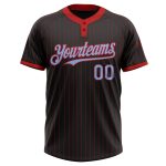 Personalized Unisex Softball Jersey - Black Red Pinstripe Light Blue Two-Button Design Personalized Black Red Pinstripe Light