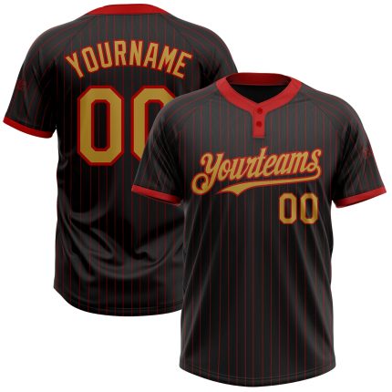Custom Black and Red Pinstripe Softball Jersey for Men and Women - Two-Button Old Gold Design Personalized Black Red Pinstripe