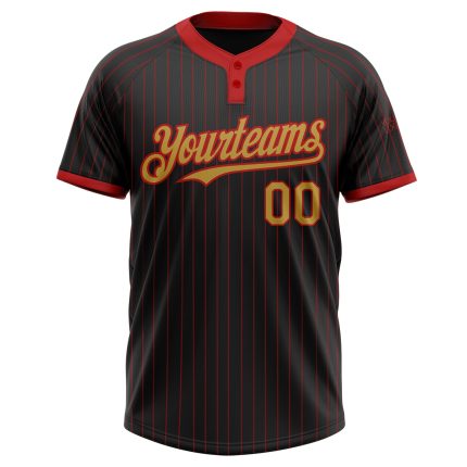 Custom Black and Red Pinstripe Softball Jersey for Men and Women - Two-Button Old Gold Design Personalized Black Red Pinstripe