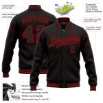 Custom Name and Number Personalized Black Red Pinstripe Bomber Varsity Letterman Jacket Personalized Black Red Pinstripe