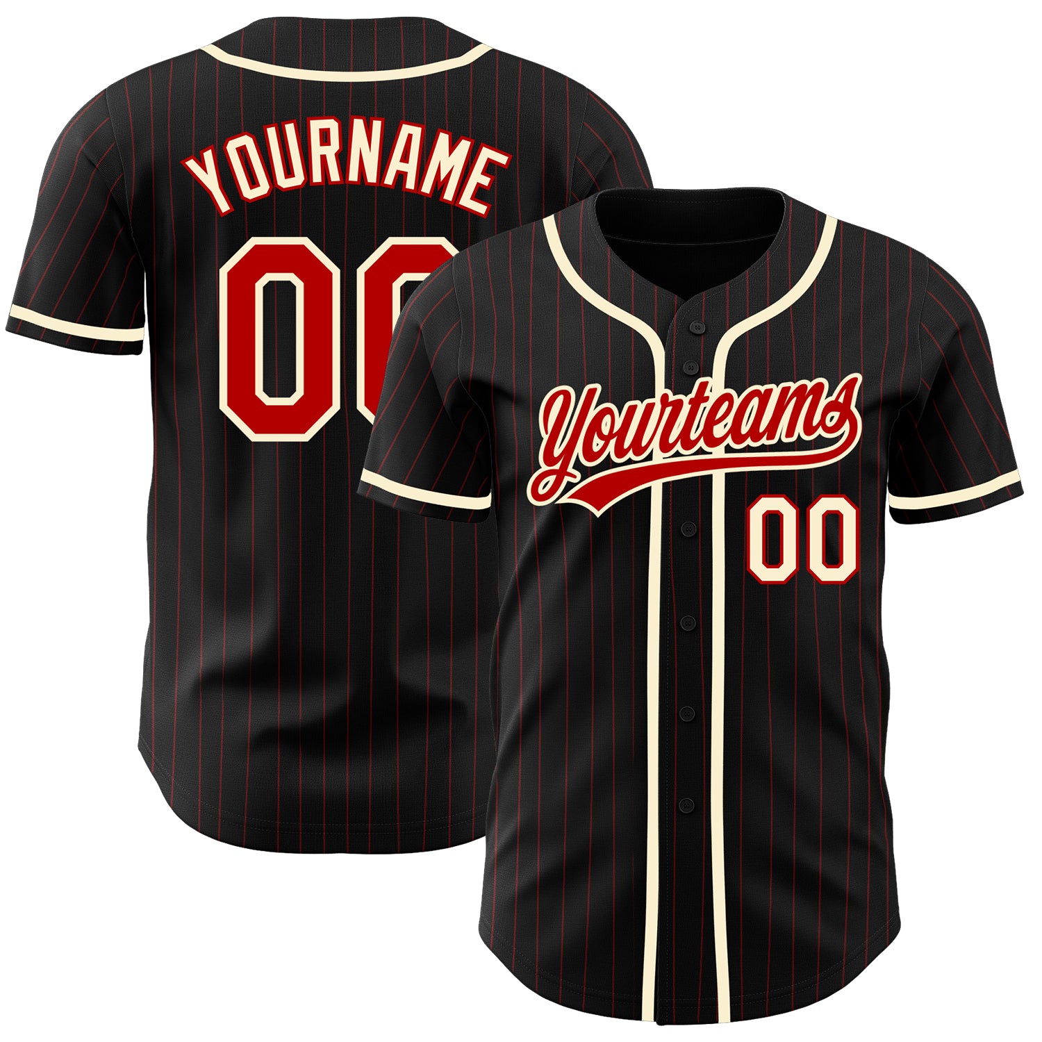Custom Name Number Baseball Jersey - Personalized Black Red Pinstripe Authentic Design - Team Spirit Gear Personalized Black
