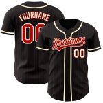 Custom Black Red Pinstripe Baseball Jersey for Men Women - Personalized Red-Cream Design Personalized Black Red Pinstripe