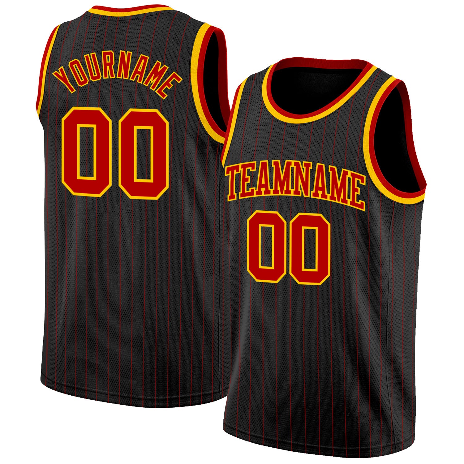 Custom Name Number Basketball Jersey Personalized Black Red Pinstripe Red Gold Authentic Team Gear Personalized Black Red