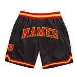 Custom Name Number Basketball Shorts Authentic Black Red Pinstripe Red-Gold Design Personalized Black Red Pinstripe Red-Gold