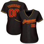 Personalized Black and Red Pinstripe Baseball Jersey with Red-Gold Accents Personalized Black Red Pinstripe Red-Gold Baseball