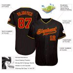 Personalized Black and Red Pinstripe Baseball Jersey with Red-Gold Accents Personalized Black Red Pinstripe Red-Gold Baseball