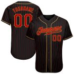 Custom Personalized Black Red Pinstripe Authentic Baseball Jersey with Name and Number - Team Gear Personalized Black Red
