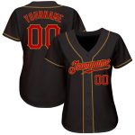 Custom Black and Red Pinstripe Baseball Jersey - Old Gold Personalization Available Personalized Black Red Pinstripe Red-Old