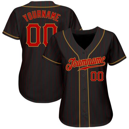 Custom Black and Red Pinstripe Baseball Jersey - Old Gold Personalization Available Personalized Black Red Pinstripe Red-Old