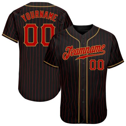 Custom Black and Red Pinstripe Baseball Jersey - Old Gold Personalization Available Personalized Black Red Pinstripe Red-Old
